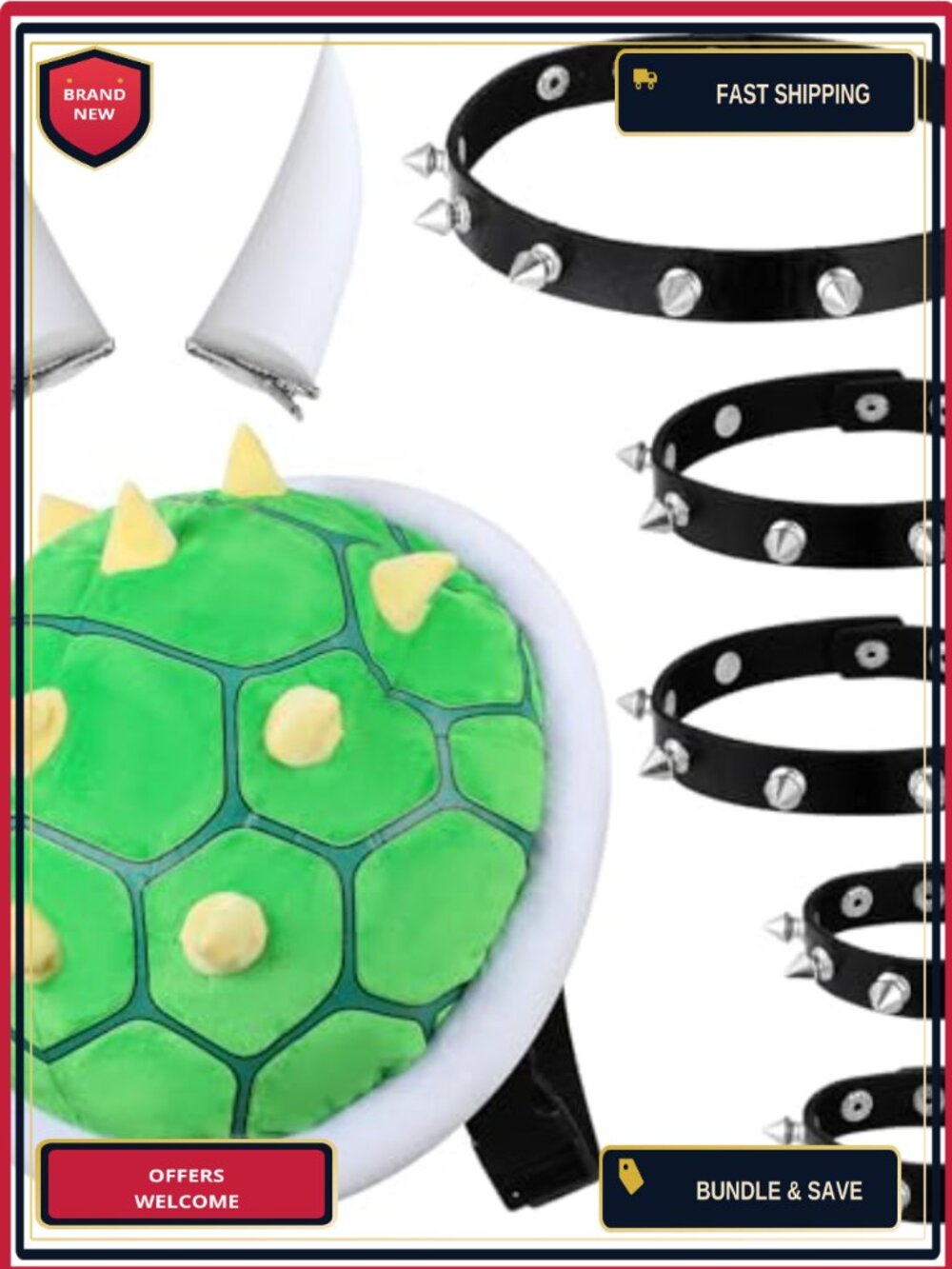 Halloween Turtle Shell Costume Accessory Set 8 Pc Spiked Backpack Choker